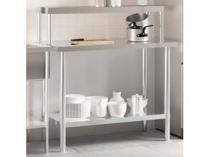 vidaXL Kuchyňský pracovní stůl s horní policí 110 x 55 x 120 cm nerez