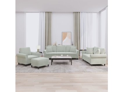 vidaXL 4dílná sedací souprava s polštáři světle šedá samet