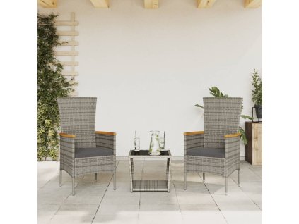 vidaXL 3dílný zahradní jídelní set s poduškami šedý polyratan