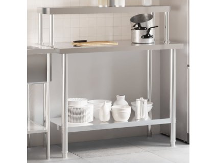 vidaXL Kuchyňský pracovní stůl s horní policí 110 x 55 x 120 cm nerez