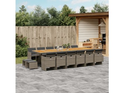 vidaXL 17dílný zahradní jídelní set s poduškami šedý polyratan