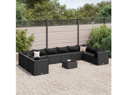 vidaXL 11dílná zahradní sedací souprava s poduškami černá polyratan