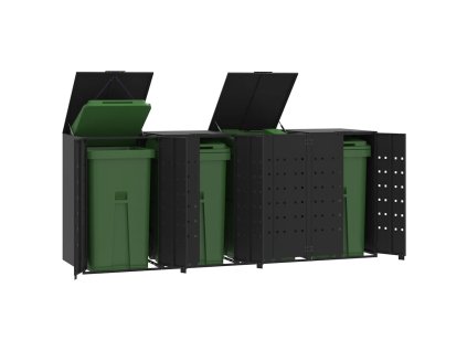 vidaXL Box na 4 popelnice černý 276 x 79 x 117 cm ocel