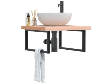 vidaXL Deska pod umyvadlo nástěnná ocel a masivní bukové dřevo