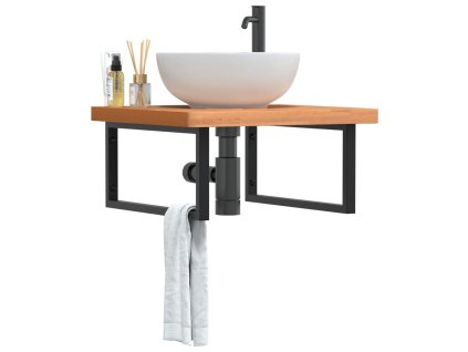 vidaXL Deska pod umyvadlo nástěnná ocel a masivní bukové dřevo