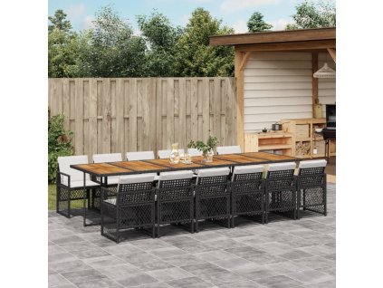 vidaXL 13dílný zahradní jídelní set s poduškami černý polyratan