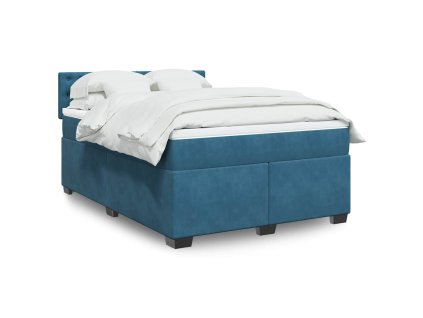 vidaXL Box spring postel s matrací modrá 140 x 200 cm samet