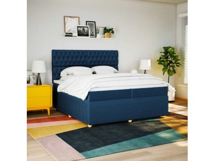 vidaXL Box spring postel s matrací modrá 200x200 cm textil