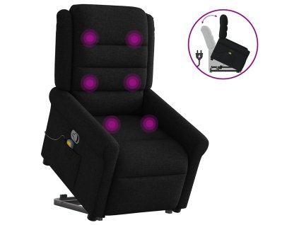 vidaXL Zvedací masážní polohovací křeslo černé textil