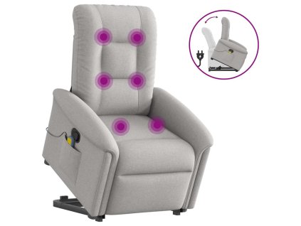 vidaXL Zvedací masážní polohovací křeslo obláčkově šedé textil