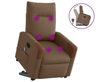 vidaXL Zvedací masážní polohovací křeslo hnědé textil