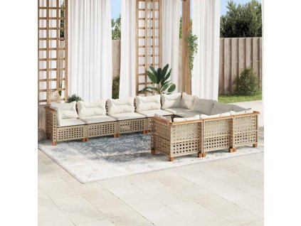 vidaXL 10dílná zahradní sedací souprava s poduškami béžová polyratan