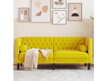 vidaXL Pohovka Chesterfield s podhlavníky 2místná žlutá samet