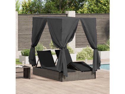 vidaXL Dvojité sluneční lehátko s střechou Šedá 205 x 129 x 200 cm
