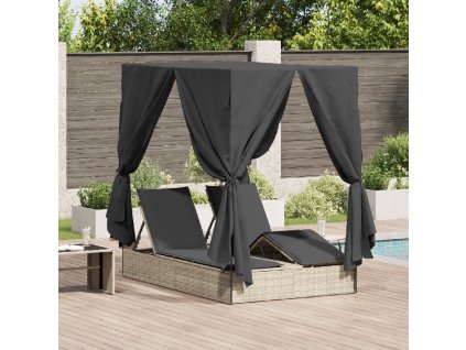 vidaXL Dvojité sluneční lehátko Světle šedá 205 x 129 x 200 cm