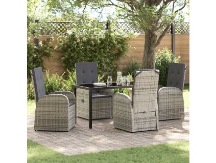 vidaXL Zahradní jídelní souprava s polštářem 5 pcs Šedá polyratan