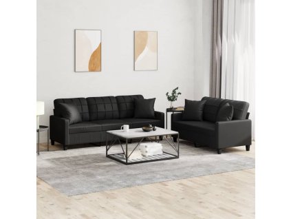 vidaXL 2dílná sedací souprava s polštáři černá umělá kůže