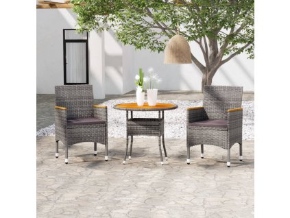 vidaXL 3dílný zahradní jídelní set polyratan šedý