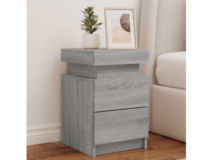 vidaXL Noční stolek s LED osvětlením šedý sonoma 35 x 39 x 55 cm