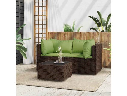 vidaXL 3dílná zahradní sedací souprava s poduškami hnědá polyratan