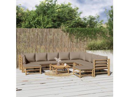 vidaXL 11dílná zahradní sedací souprava s taupe poduškami bambus