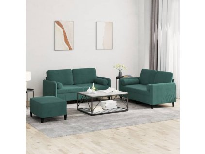vidaXL 3dílná sedací souprava s polštáři tmavě zelená samet