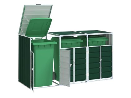 vidaXL Box na 3 popelnice zelený 216 x 81 x 115 cm ocel