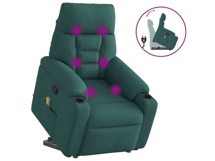vidaXL Zvedací masážní polohovací křeslo tmavě zelené textil