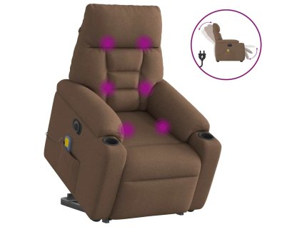 vidaXL Elektrické zvedací masážní polohovací křeslo hnědé textil