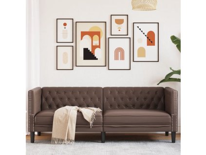 vidaXL Pohovka Chesterfield 3místná hnědá umělá kůže