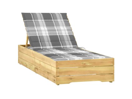 vidaXL Zahradní lehátko a šedá károvaná poduška impregnovaná borovice