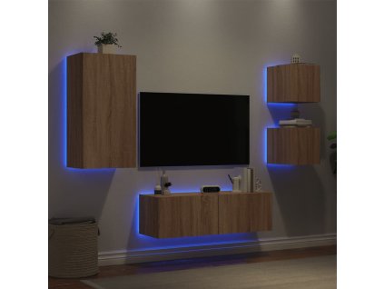 vidaXL 4dílná obývací stěna s LED osvětlením dub sonoma