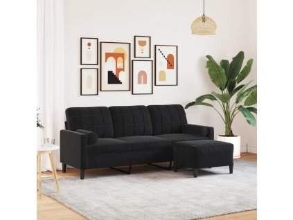 vidaXL 3místná pohovka s podnožkou černá 180 cm samet