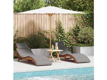 vidaXL Zahradní lehátko s polštářem 2 pcs Šedá Masivní akátové dřevo