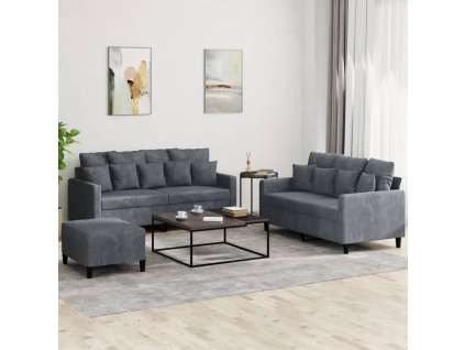 vidaXL 3dílná sedací souprava s poduškami tmavě šedá samet