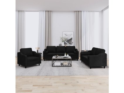 vidaXL 3dílná sedací souprava s polštáři černá textil