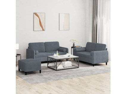 vidaXL 3dílná sedací souprava s polštáři tmavě šedá samet