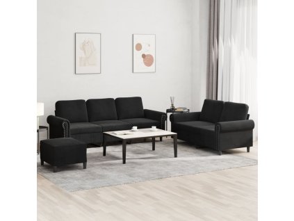 vidaXL 3dílná sedací souprava s poduškami černá samet