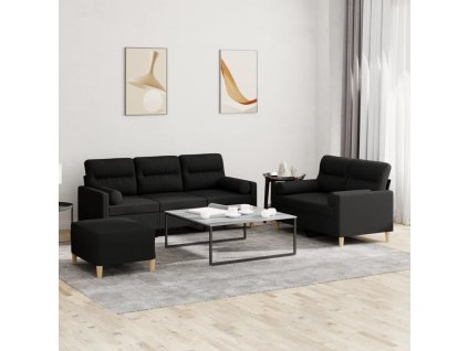 vidaXL 3dílná sedací souprava s polštáři černá textil