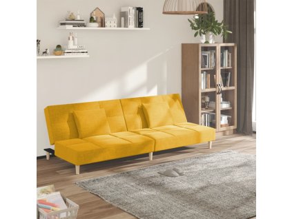 vidaXL 2místná rozkládací pohovka se 2 polštáři žlutá textil