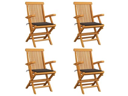 vidaXL Zahradní židle s šedohnědými poduškami 4 ks masivní teak