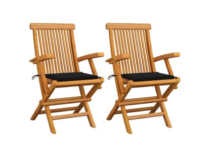 vidaXL Zahradní židle s černými poduškami 2 ks masivní teak