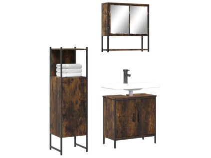 vidaXL 3dílný set koupelnového nábytku kouřový dub kompozitní dřevo