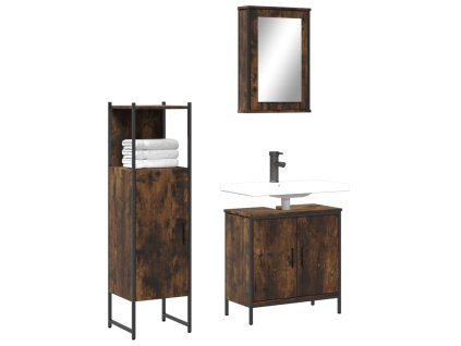 vidaXL 3dílný set koupelnového nábytku kouřový dub kompozitní dřevo