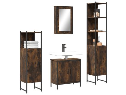 vidaXL 4dílný set koupelnového nábytku kouřový dub kompozitní dřevo