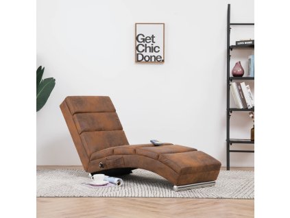 vidaXL Masážní lenoška hnědá umělá broušená kůže