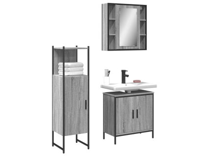 vidaXL 3dílný set koupelnových skříněk šedý sonoma kompozitní dřevo