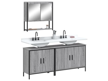 vidaXL 3dílný set koupelnového nábytku šedý sonoma kompozitní dřevo