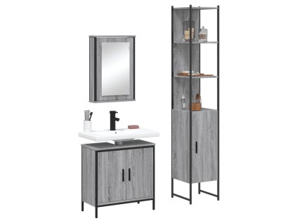 vidaXL 3dílný set koupelnového nábytku šedý sonoma kompozitní dřevo