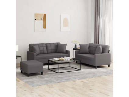 vidaXL 3dílná sedací souprava s polštáři šedá umělá kůže